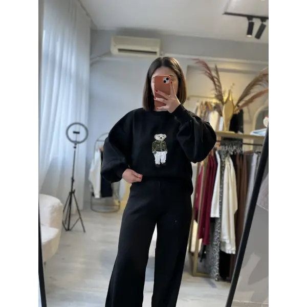 Ayıcık nakışlı triko ikili takım