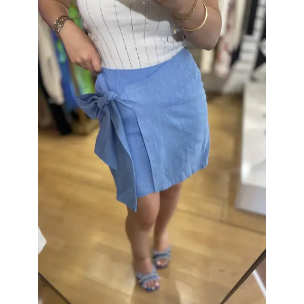 Bağlama detaylı keten etek