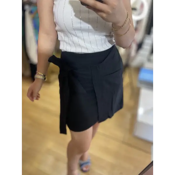 Bağlama detaylı keten etek