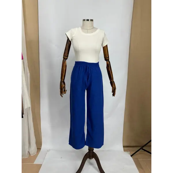 Beli lastikli keten Palazzo pantolon