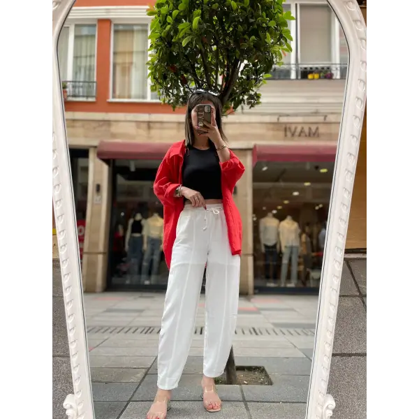 Beyaz Astarlı Keten Pantolon