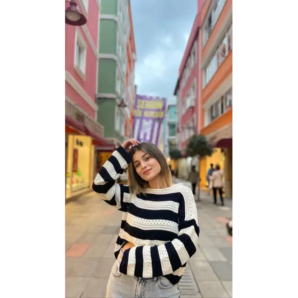 Çizgili Merserize Triko Bluz