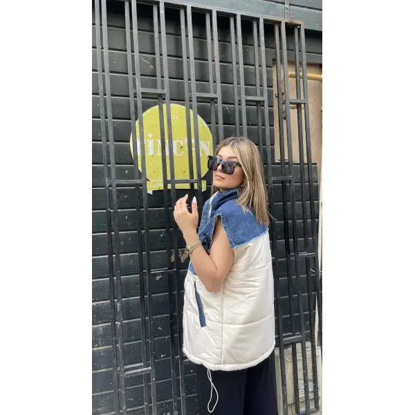 Denim Detaylı Tasarım Şişme Yelek