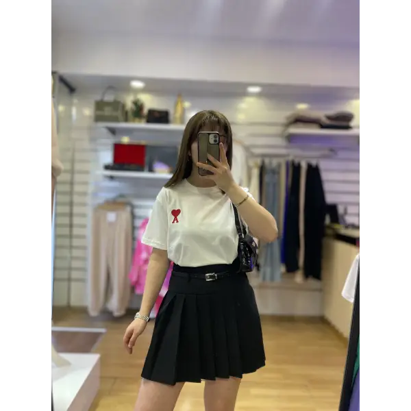 Double kemerli piliseli etek