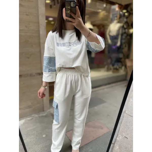 Happines denim detaylı takım