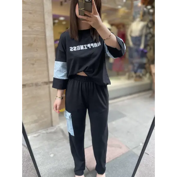 Happines denim detaylı takım