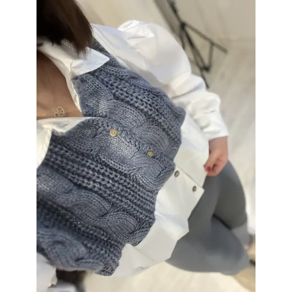 İndigo triko detaylı tasarım gömlek