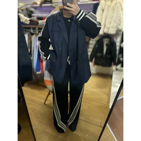 Marka model şerit detaylı tasarım ceketli takım