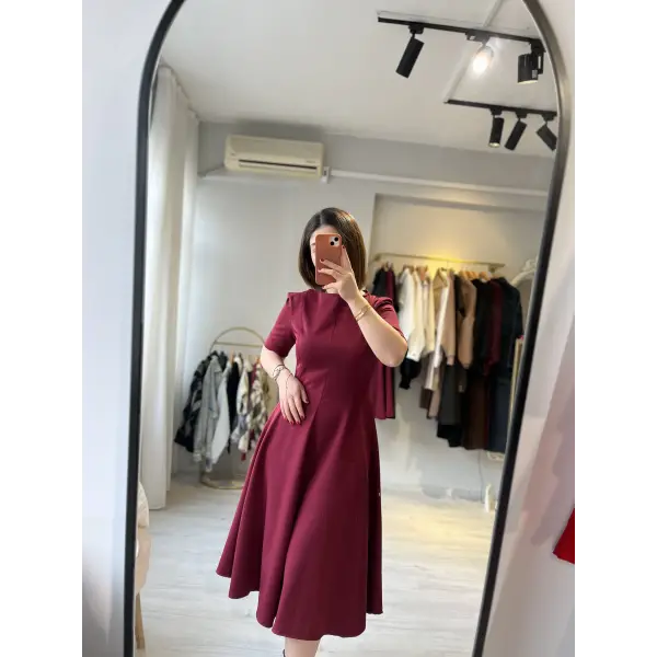 Midi boy tok kumaş volanlı bordo elbise