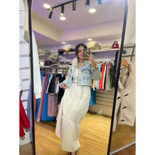 Müslin astarlı beyaz uzun etek