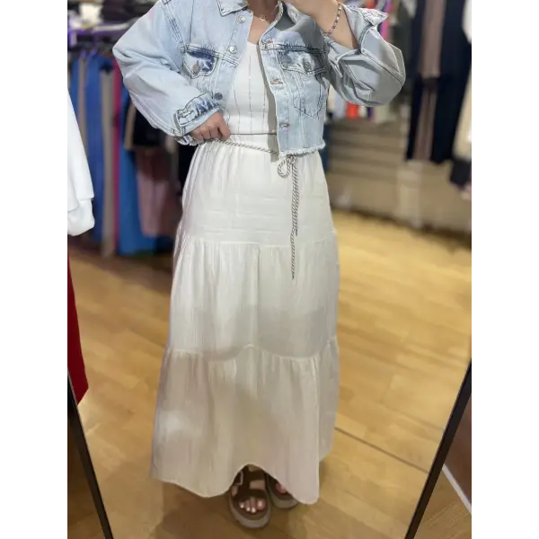 Müslin astarlı beyaz uzun etek