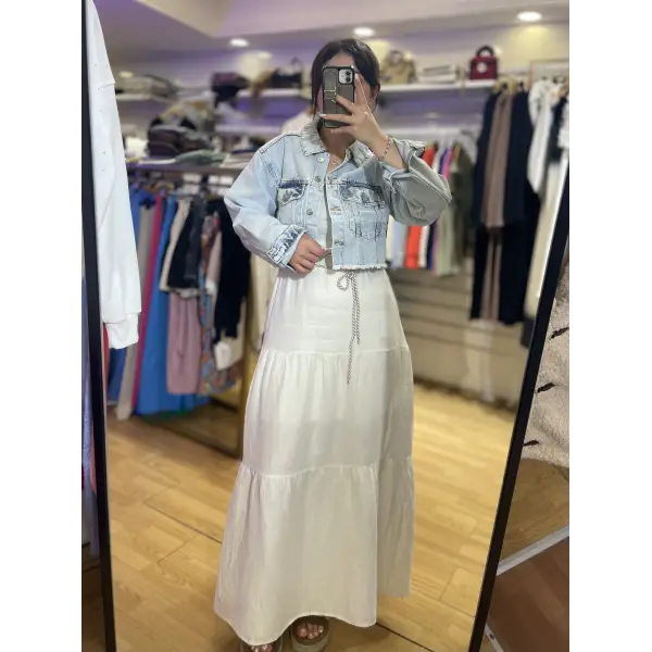 Müslin astarlı beyaz uzun etek