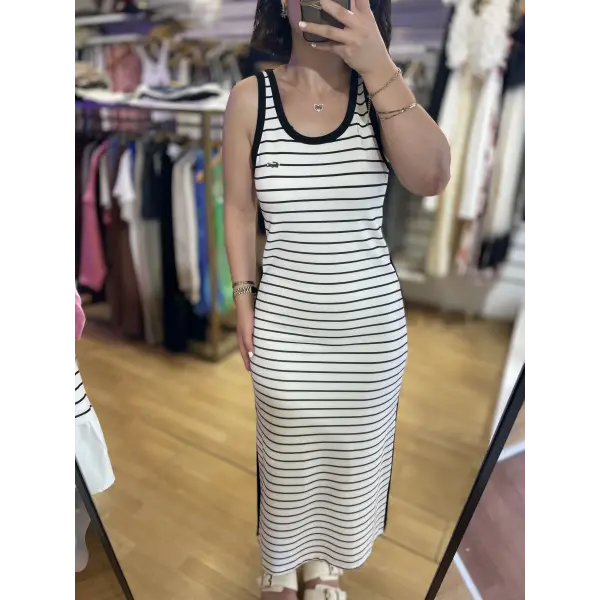 Orj marka çizgili askılı elbise