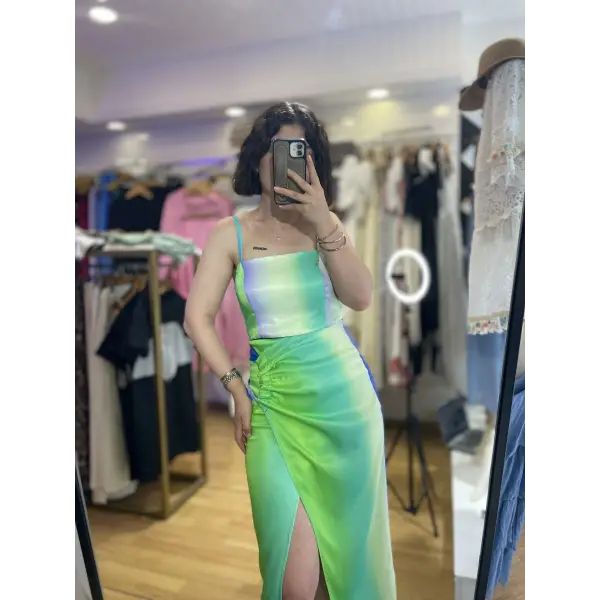 Orj marka renkli saten etek takım