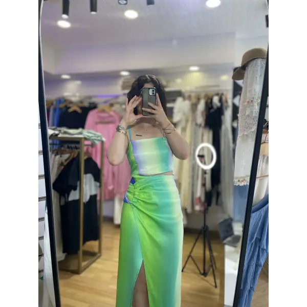 Orj marka renkli saten etek takım