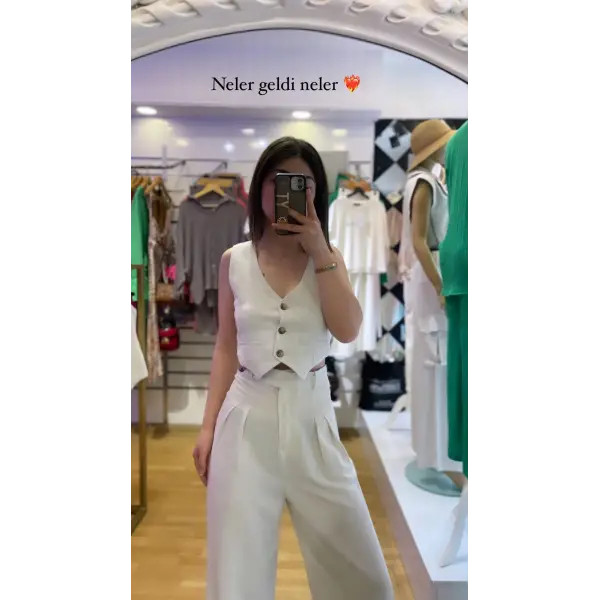 Premıum Keten Yelekli Takım