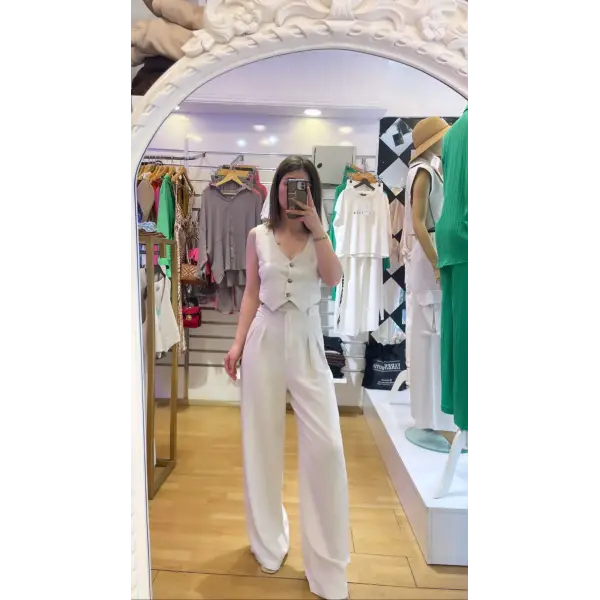 Premıum Keten Yelekli Takım