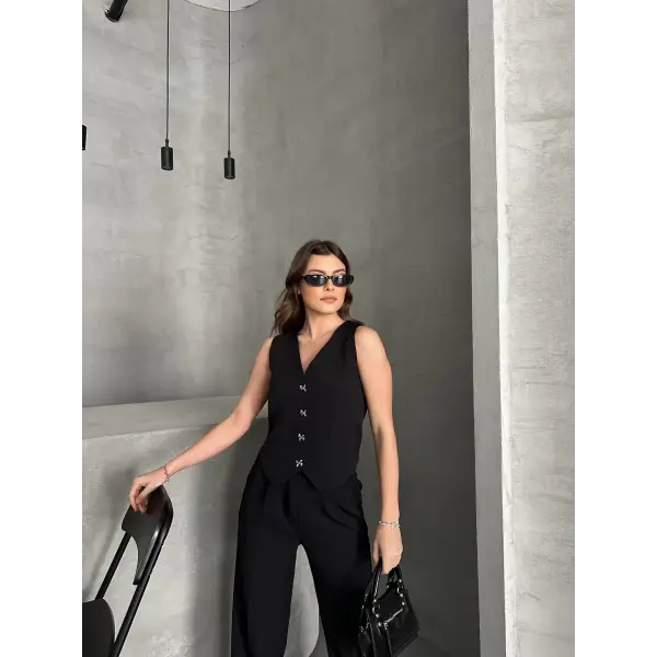 Premium yelekli düğme detaylı takım