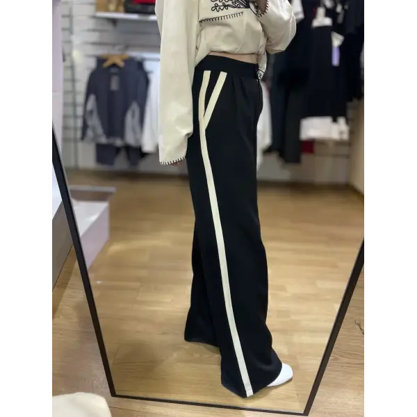 Şerit detaylı siyah palazzo pantolon