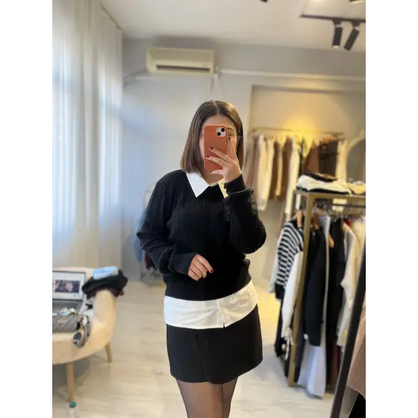 Taş detaylı triko birleşik gömlek