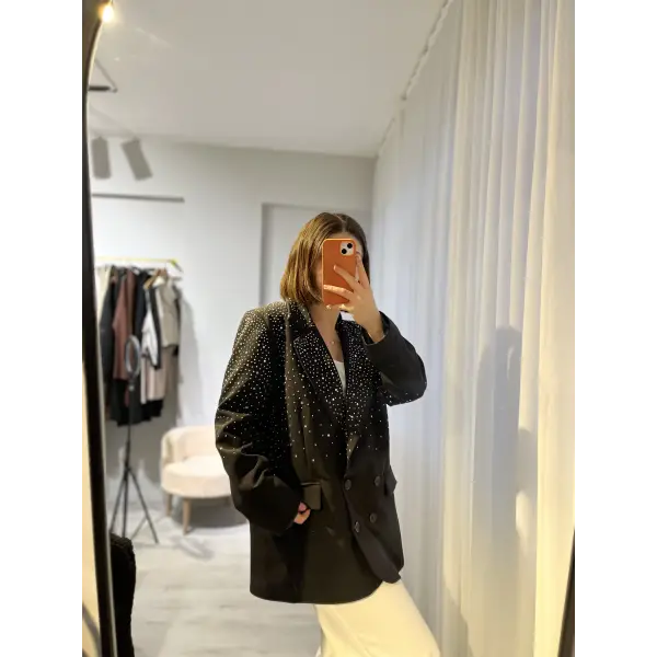 Taş işlemeli siyah blazer ceket