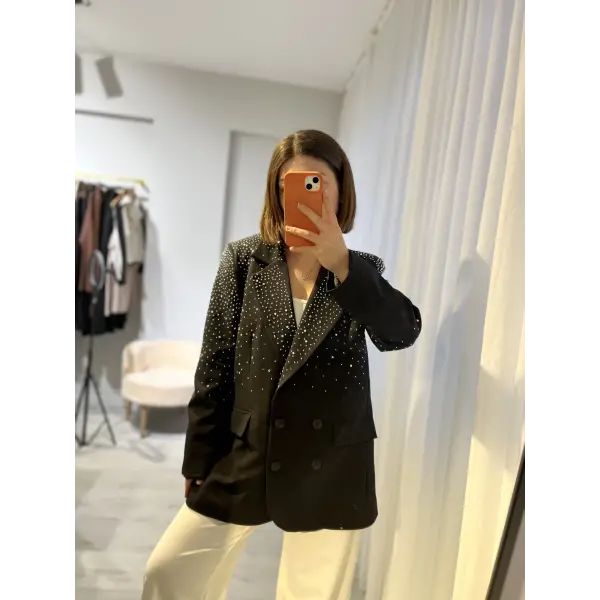 Taş işlemeli siyah blazer ceket