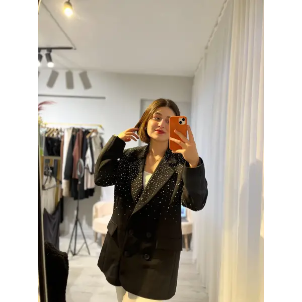 Taş işlemeli siyah blazer ceket