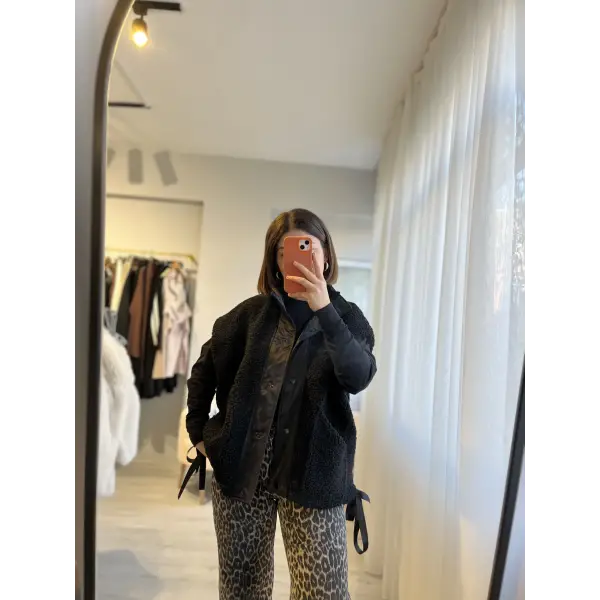 tasarım astarlı siyah peluş yelek