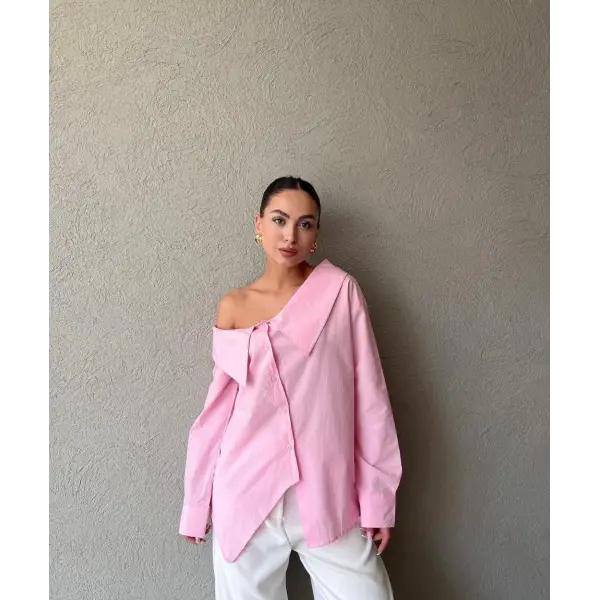 Tasarım düşük omuz poplin gömlek