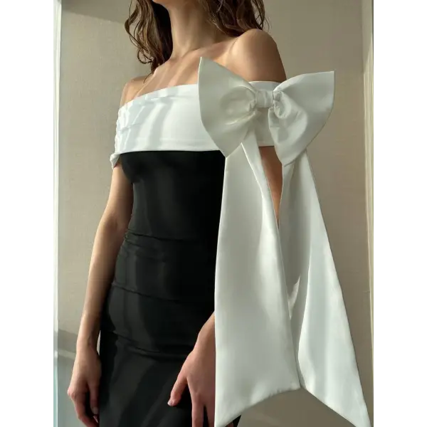 Tasarım fiyonk detaylı straplez midi elbise