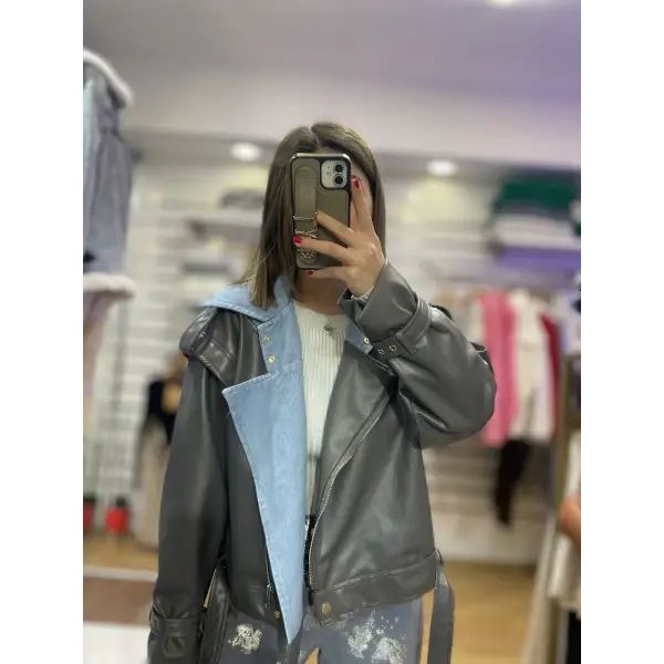 Tasarım Garnili Deri Ceket