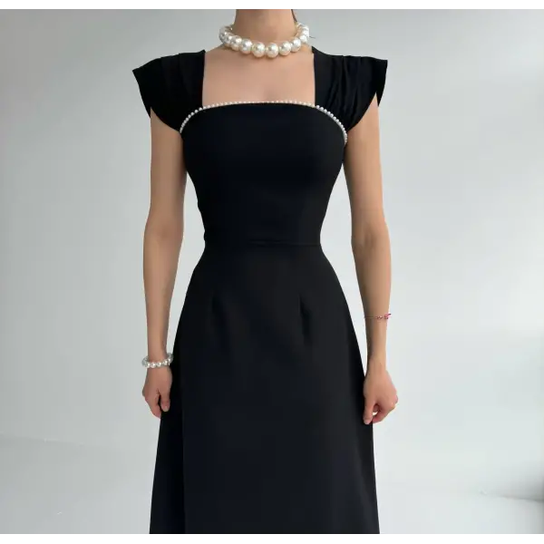 Tasarım kol detaylı siyah midi elbise