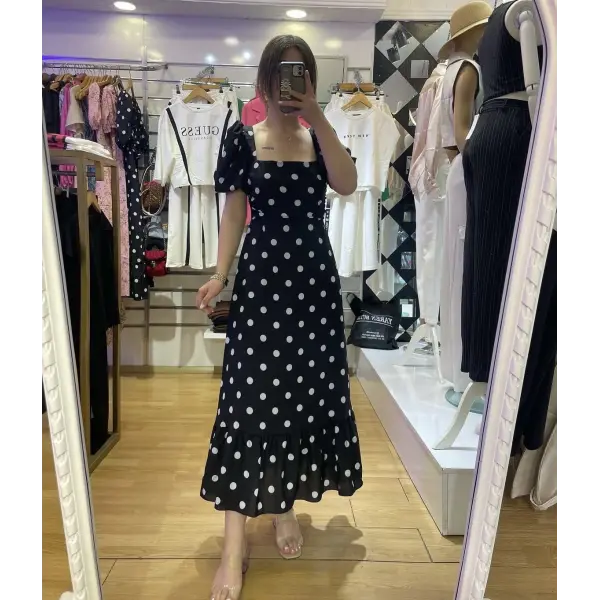 Tasarım puantiyeli uzun elbise