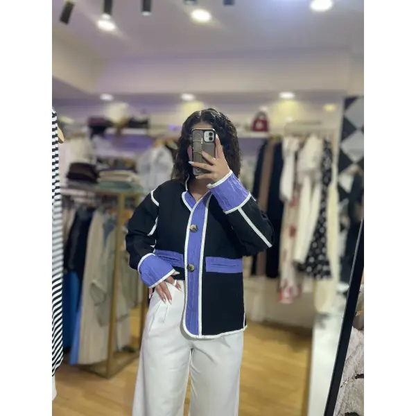 Tasarım şerit detaylı mix kapitone ceket