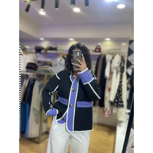 Tasarım şerit detaylı mix kapitone ceket