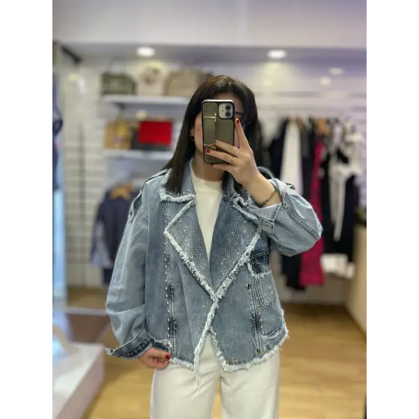Tasarım taş detaylı denim ceket