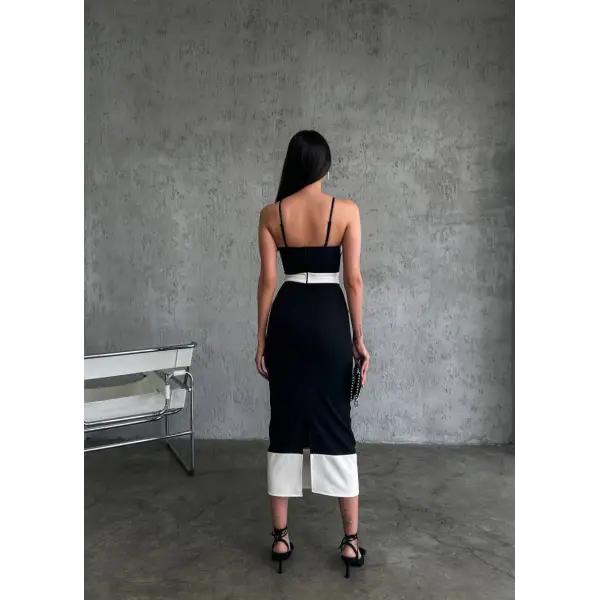 Tasarım taş fiyonk detaylı siyah elbise