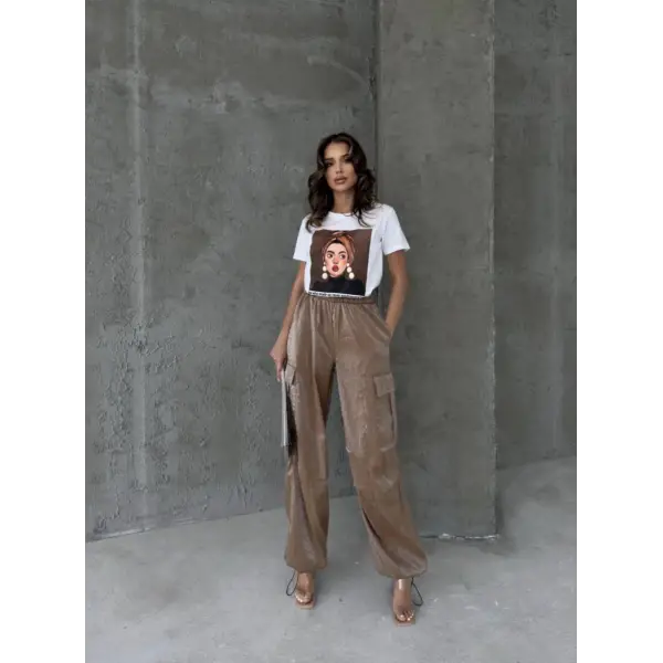 Tensel parlak kumaş pantolon