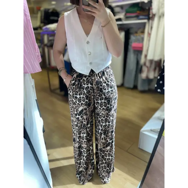 Viskon leopar beli lastikli palazzo