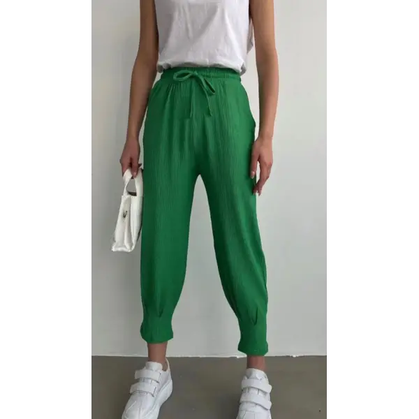 Yeşil Gofre Şalvar Pantolon