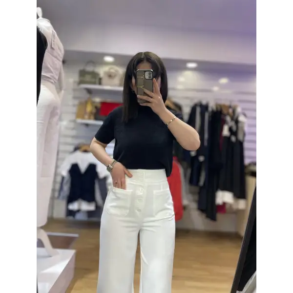 Yüksek bel düğme detaylı palazzo pantolon