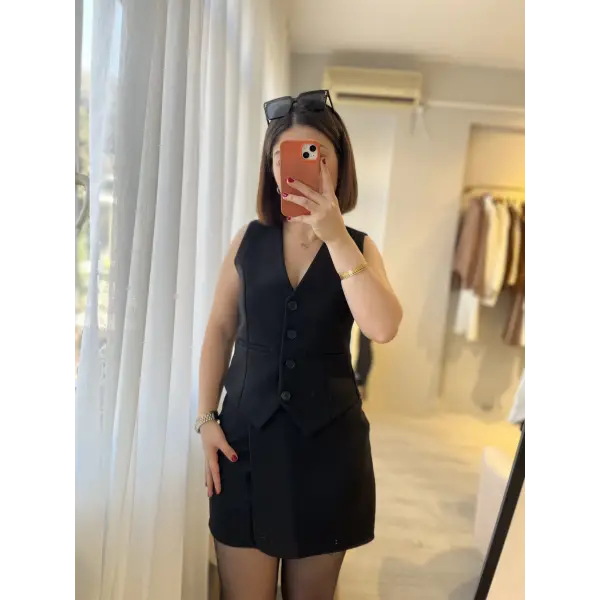 Yumuşak kaşe yelek ve etek takım