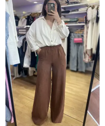 %100 keten beli lastikli Palazzo