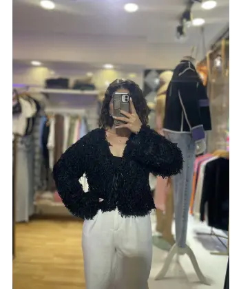 Bağlama detaylı ışıltılı bluz&hırka