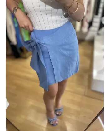 Bağlama detaylı keten etek