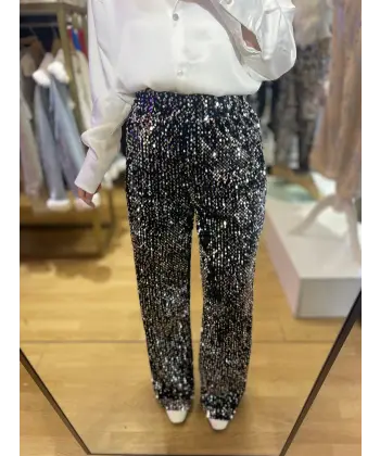 Beli lastikli astarlı pul payet pantolon