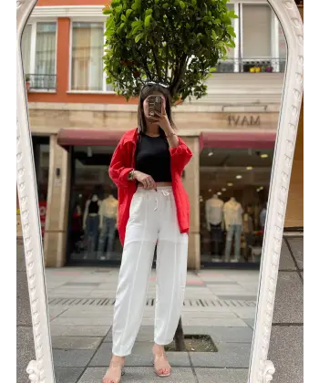 Beyaz Astarlı Keten Pantolon