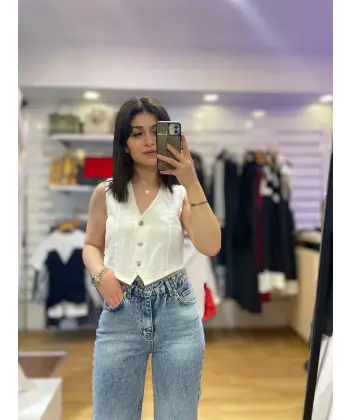 Beyaz denim yelek