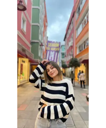 Çizgili Merserize Triko Bluz