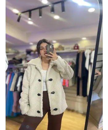 Çoban düğmeli kıvırcık mont
